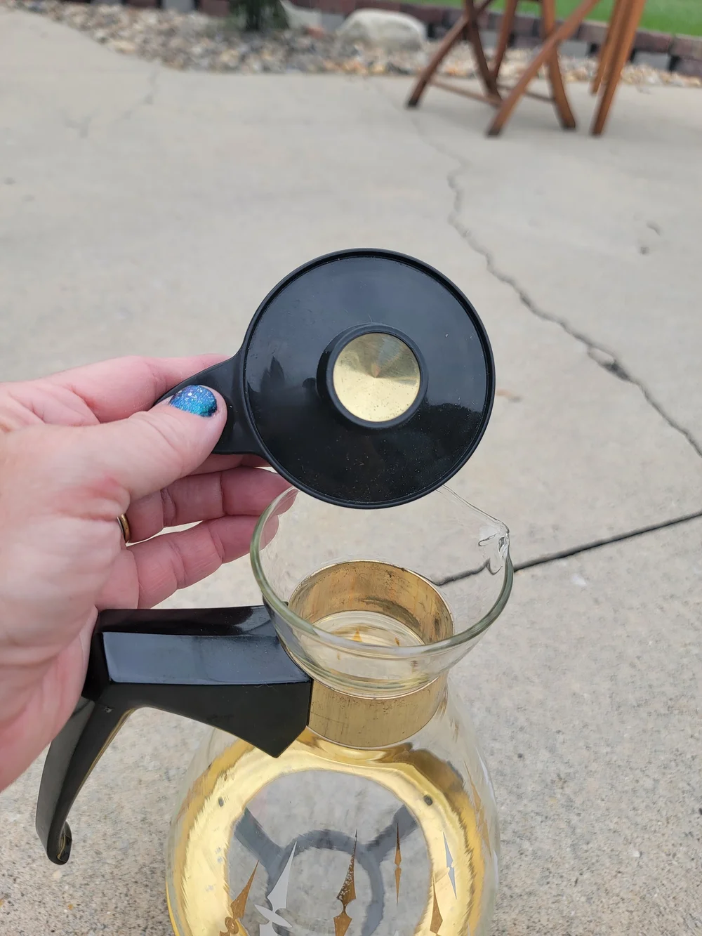 Vintage MCM Gold-Accent Glass Coffee Karafe With Stand